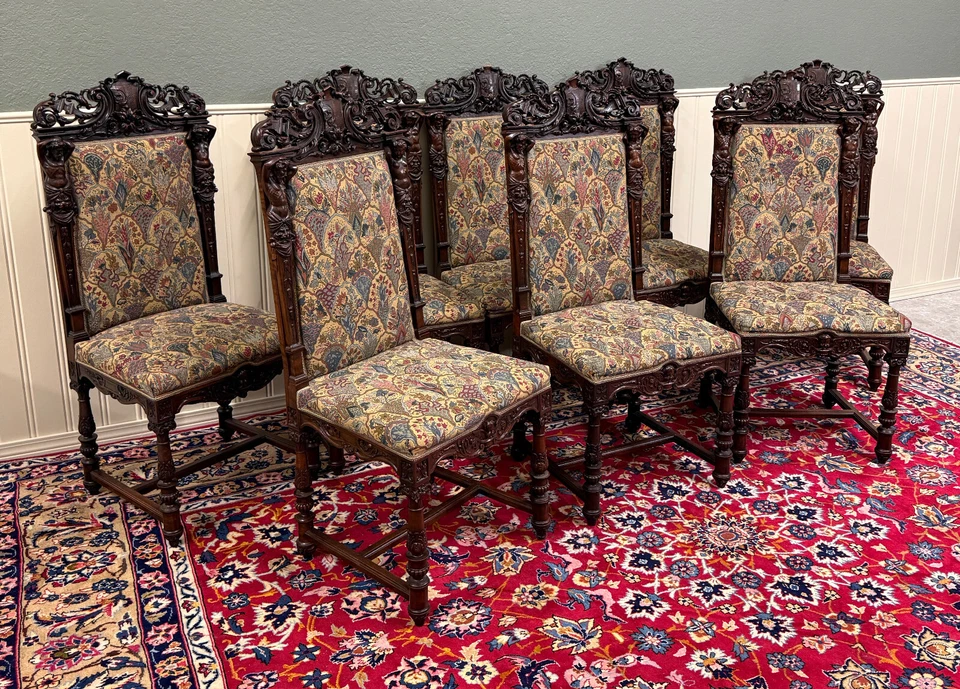 Antique French SET OF 8 Dining Chairs Upholstered Carved Walnut  19thC EXQUISITE - Image 2 of 4