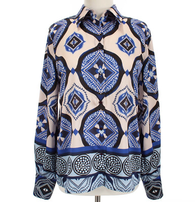 Alexis NWT Dmitry Button Down Printed Long Sleeve Top Size M in Blue/Multi