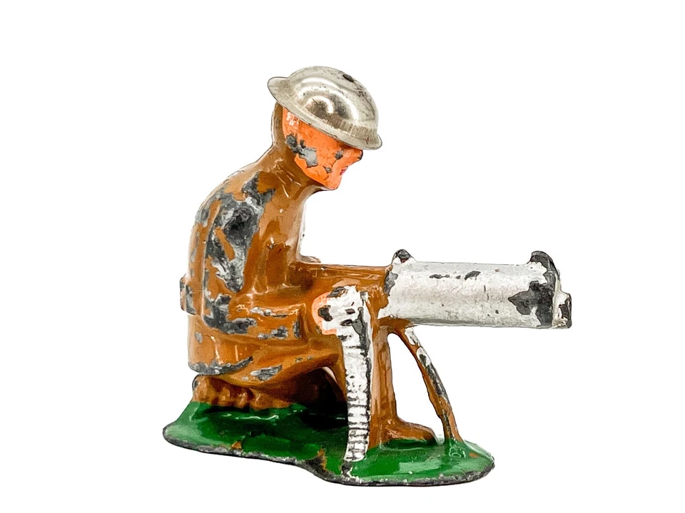 Винтажный Barclay / Manoil солдат пулемет оловянный шлем железа десятицентовик магазин слякоти литой - Изображение 3 из 4