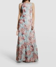  596 Aidan Mattox Women's Blue Metallic Floral Jacquard Gown Dress Size 14