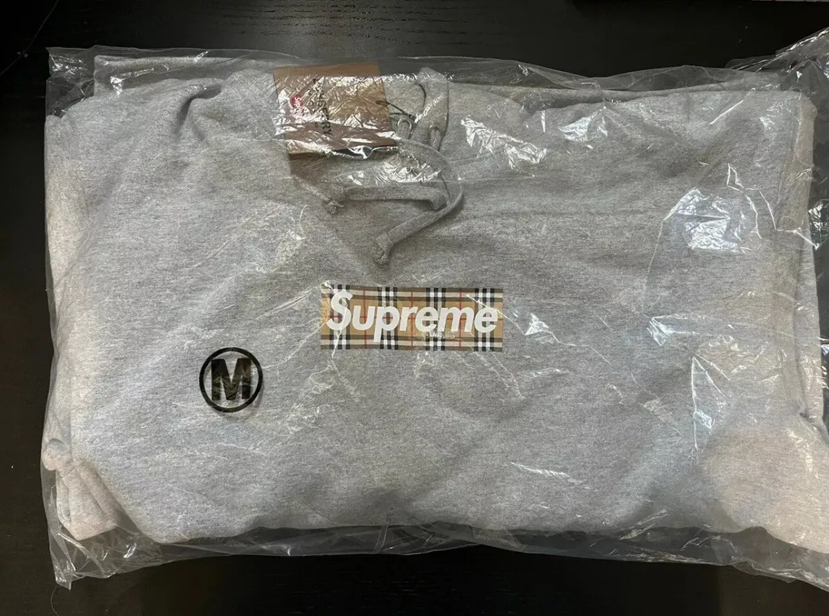 Supreme Burberry Box Logo Hooded Sweatshirt Hoodie Heather Grey