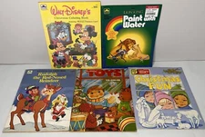 Vintage Lot of 5 Coloring & Activity Books Disney Mickey Lion King Paint