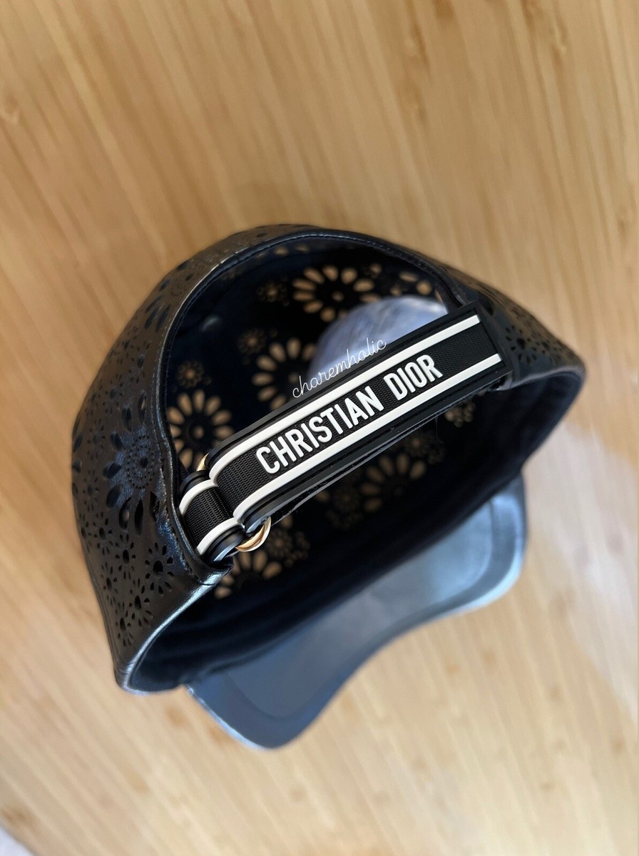 Christian Dior Black Lambskin Leather Laser Cut Floral Hat Size 57 Small $_12.JPG?set_id=880000500F main image 2