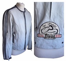 Power Trip Heavy Leather Women's Motorcycle Jacket Real Divas Ride M Off-white