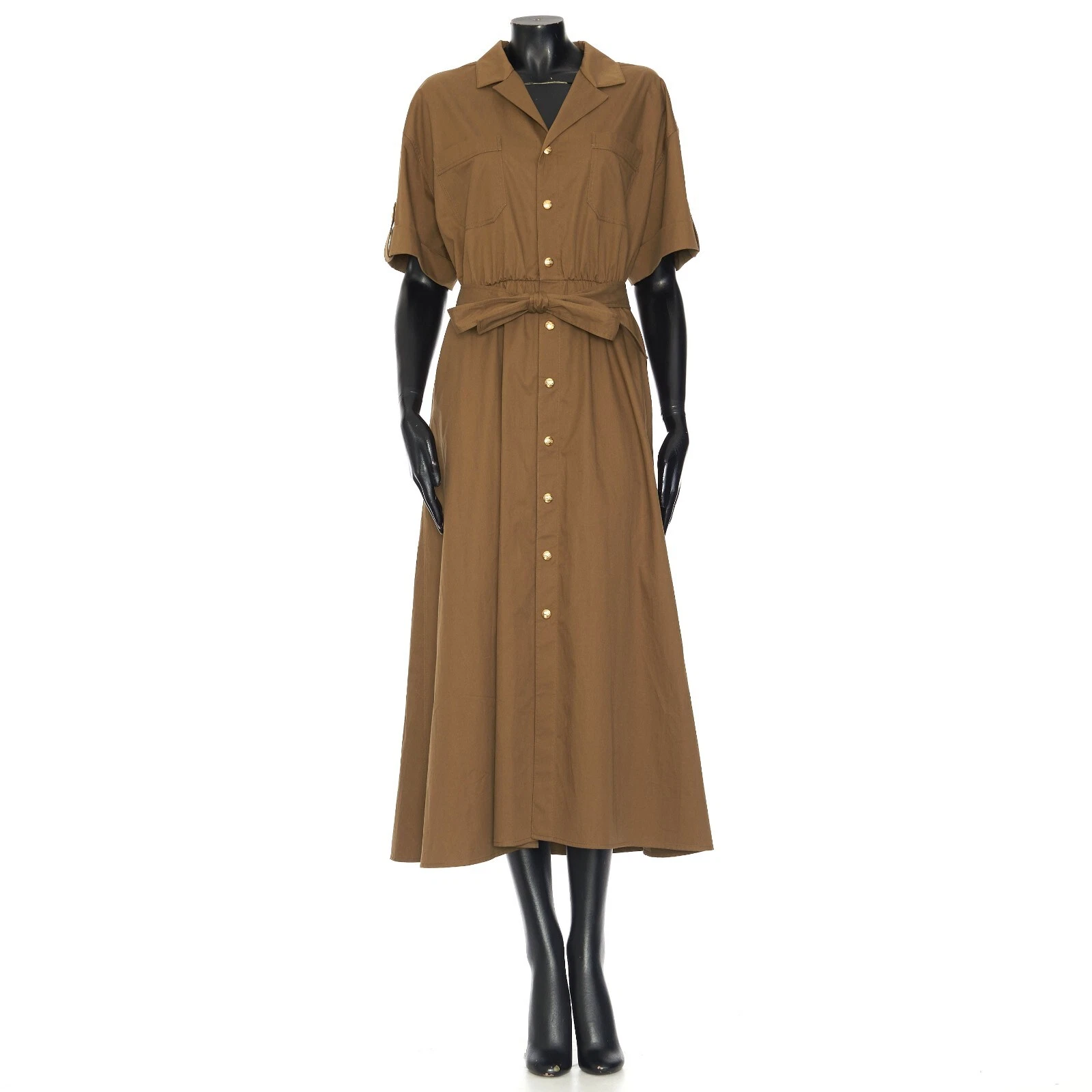 Celine — CELINE 1950$ Olive Green Safari Dress - Short-Sleeves, Cotton Twill