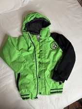 Volcom Boys Green Black Hooded Lined Ski Jacket Winter Outerwear