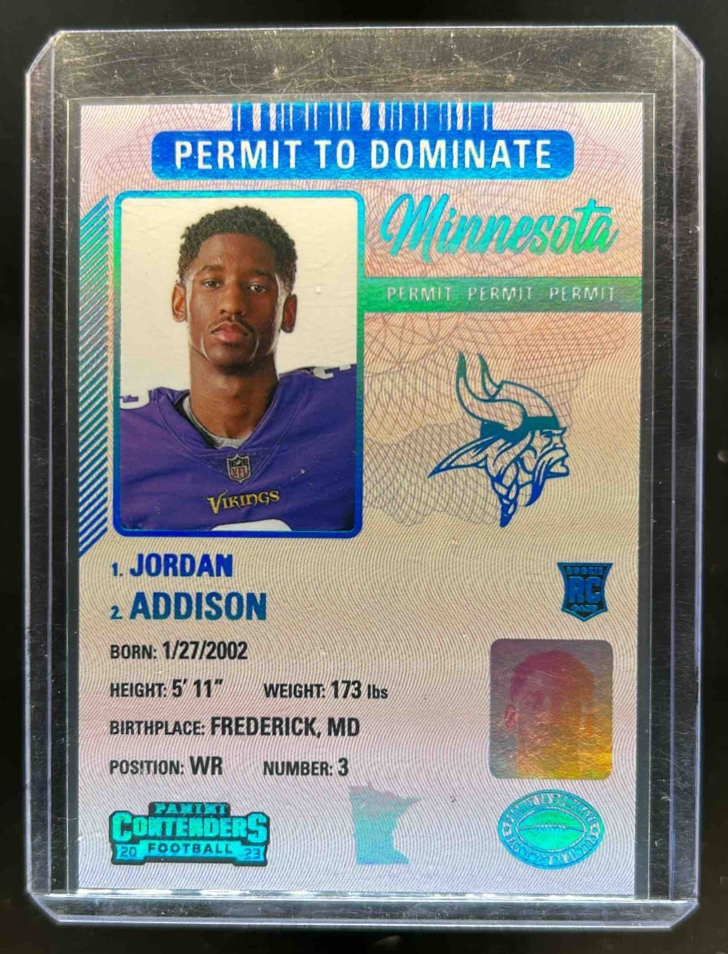 2023 Contenders Jordan Addison Permit to Dominate SP RC #21 Vikings