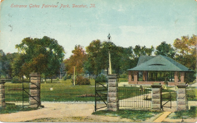 IL Decatur  DUPLEX CANCEL/POSTCARD GATES FAIRVIEW PARK