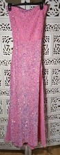 Lucy In The Sky Pink Sequin Strapless Maxi Dress Lace Up Back Large Party Event