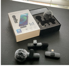 Wireless Lavalier Mic 2 Mic Kit for iPhone Lightning Clip Black