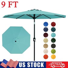 9 FT Patio Umbrella Outdoor Market Parasol Sun Shade w/ Push Button Tilt Crank