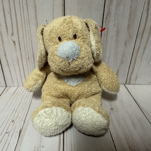 Ty Pluffies Huggypup Dog Rattle Baby Plush Brown Blue Heart 8 Inch 2004