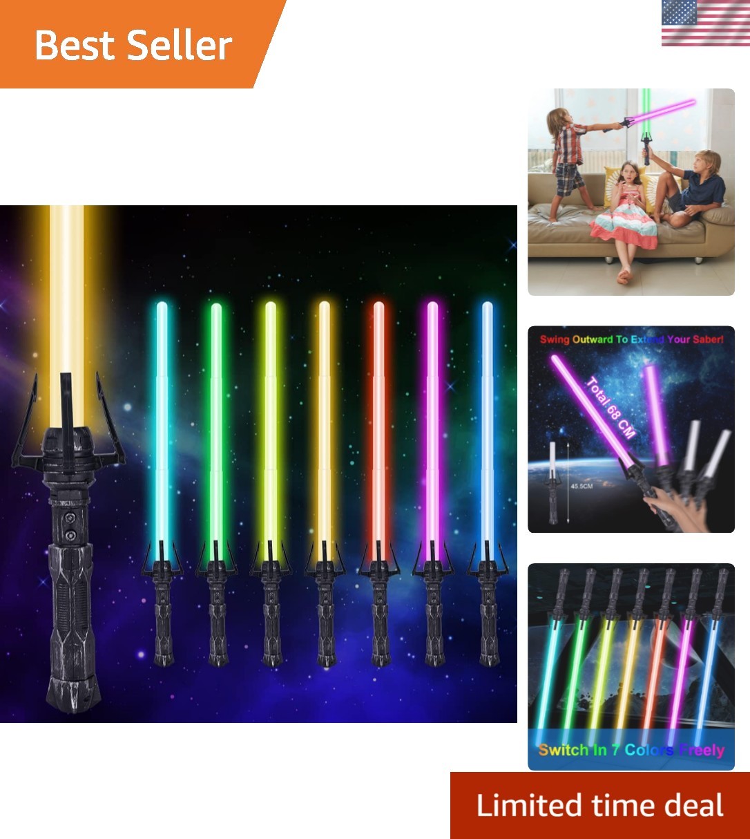 7-Color Light Up Saber with FX Sound &ndash; 2-in-1 Retractable 