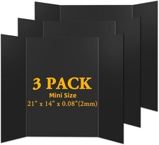 3PCS Small Trifold Poster Board, 21 x 14 Inches Black Corrugated Cardboards Mini