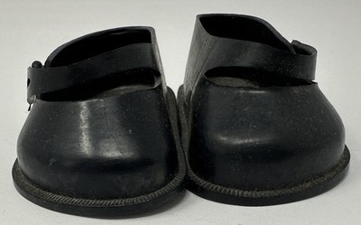1950s Vintage Black Fairyland Vinyl Large Doll Shoes Mary Janes No 4 Made in USA