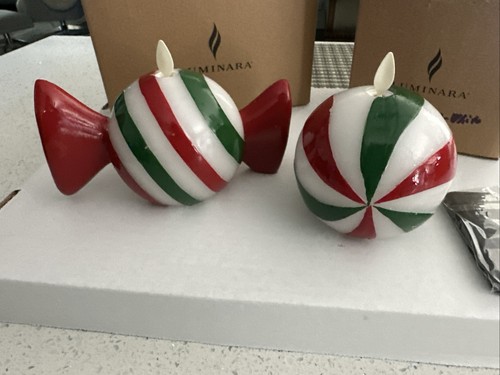 Luminara Brand Flameless Red White Green Christmas Candy Set In Original Boxes