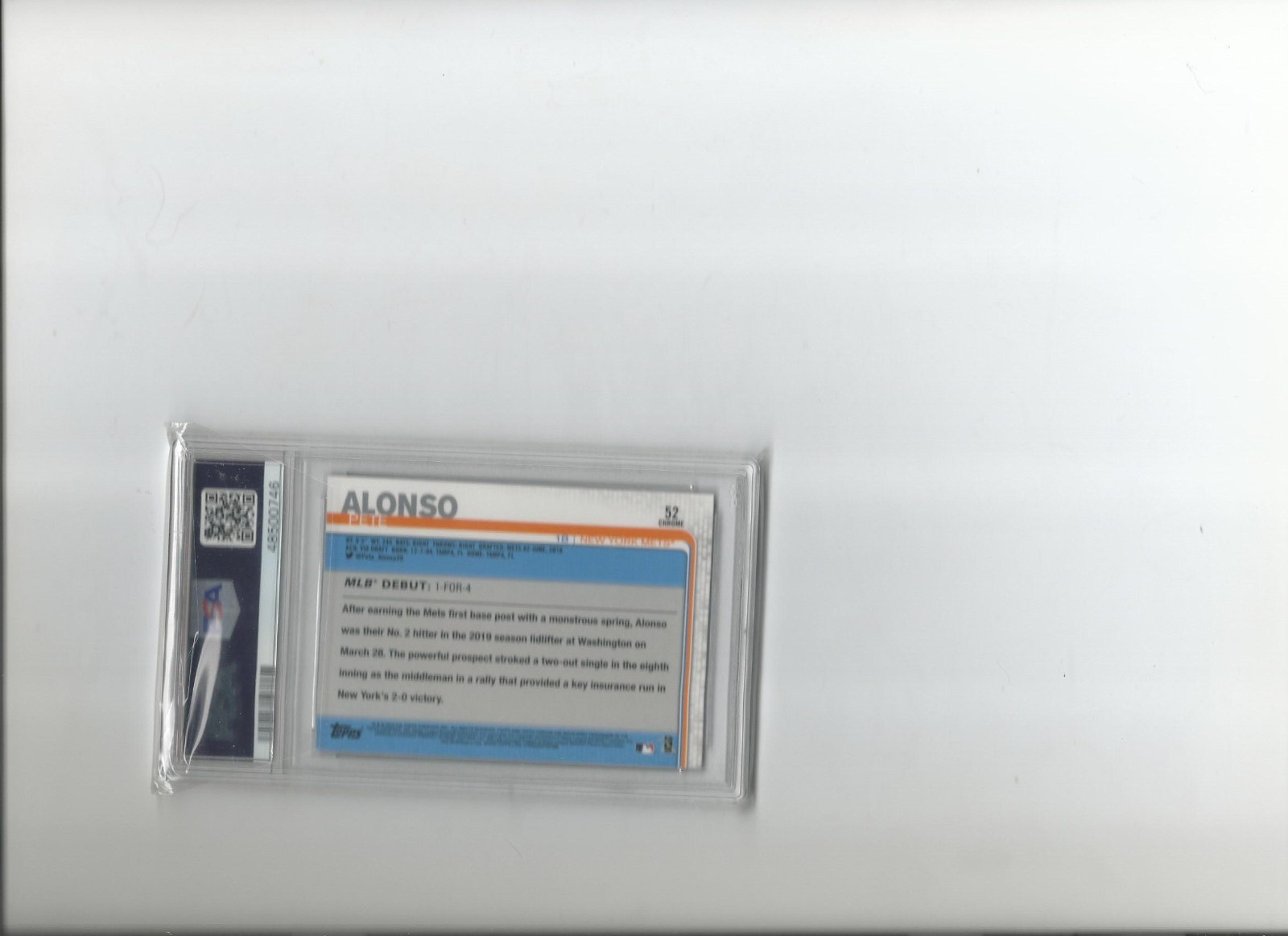 2019 TOPPS CHROME; PETE ALONSO, UPDATE-PINK-REFRACTOR, R/C, #52, PSA 10,GEM-MINT view 3