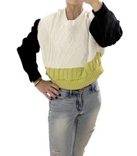 Kendall & Kylie Pacsun Color Block Cable Knit Crewneck Sweater Women’s Size S Sm