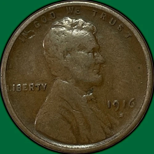 1916-S Lincoln Wheat Cent Fine F Coin #34909