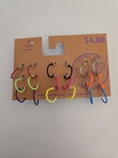Adult Fashion Earring Set 9 Pairs 3/8 Inch Hoop Multiple Colors