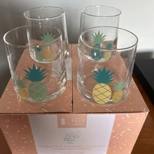 Set of 4 Chic & Tonic Glass Low-ball Pineapple Decor 6 oz New in  Gift Box