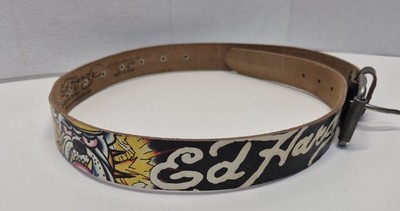 希少 Ed Hardy エドハーディ スタッズ レザーベルト Y2K 00s S Vintage Y2K 2000s Ed Hardy Black Studded Bulldog Leather Belt Size