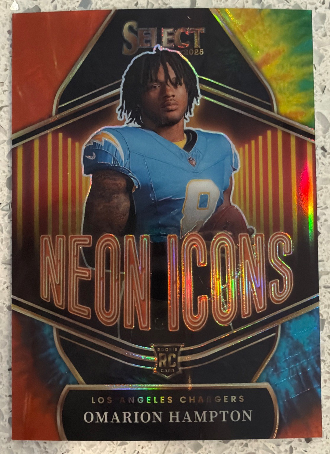 Omarion Hampton 2025 Panini Select Rookie Neon Icons Tie-Dye 🔥 SP /25 Chargers