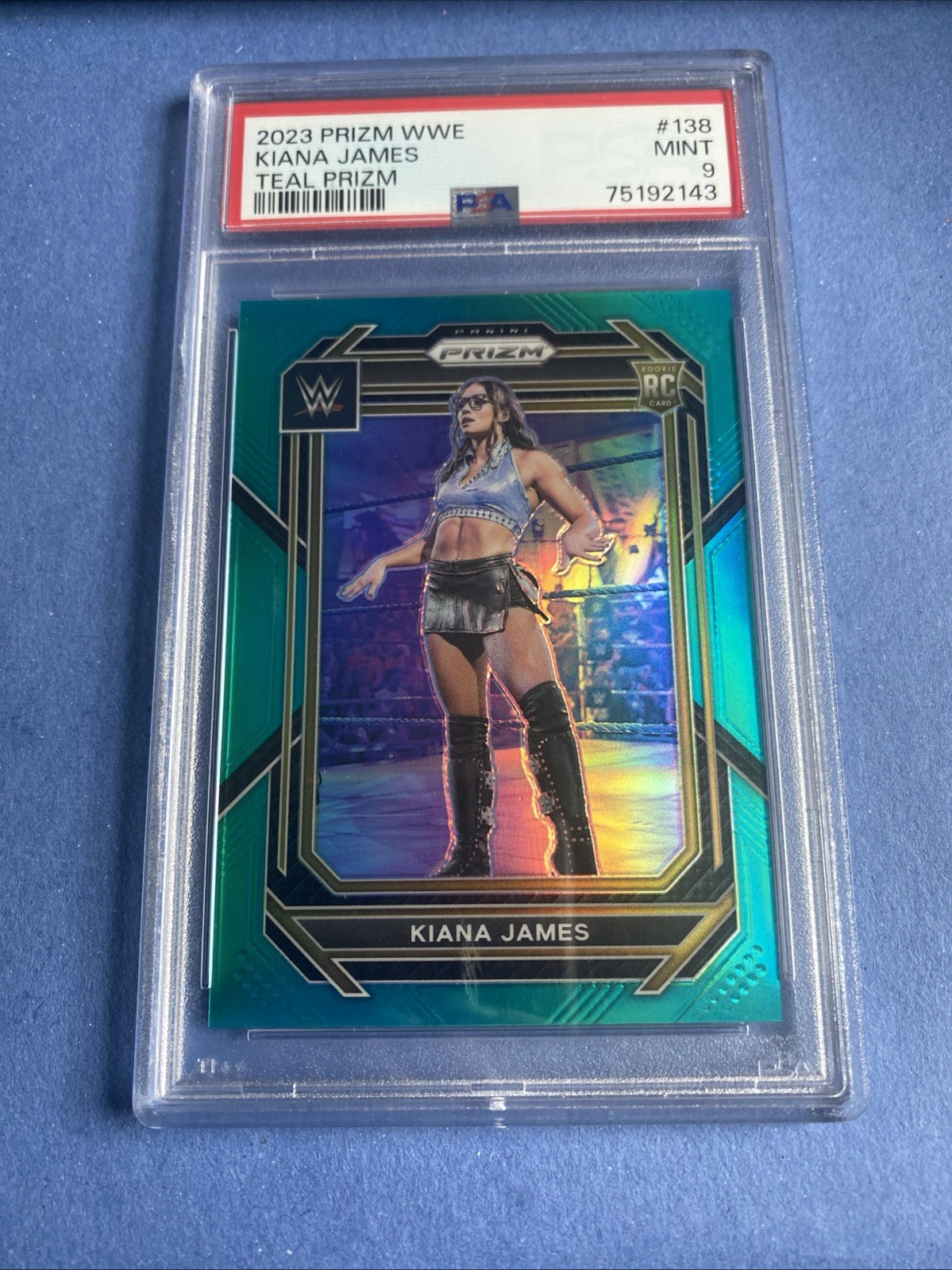 2023 Panini Prizm WWE Kiana James Teal Prizm RC #16/49 PSA 9