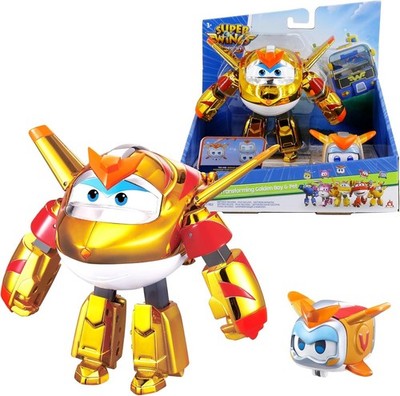 Super Wings 5'' Transforming 2-Pack Supercharged Golden Boy & Super Pet with Ligh