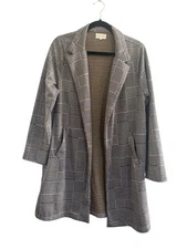 MELLODAY Large Black Yellow White Houndstooth Long Blazer Unlined Open #6035