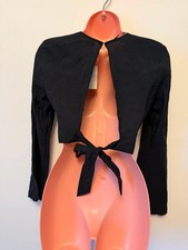 H&M Black Open Back Tie Crop Top Xxs Xs S Backless Long Sleeve