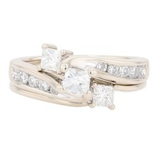 .95ctw Princess Cut Diamond Three-Stone Wedding Set Rings 14k White Gold Size 7