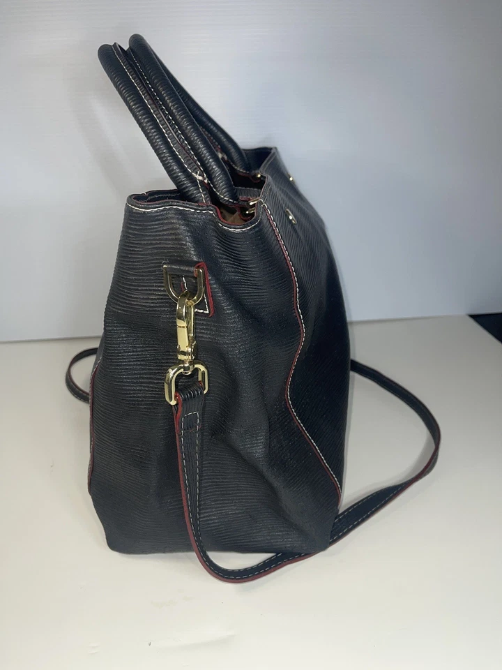 Arcadia Genuine Leather Made In Italy Shoulder Bag/Purse Black/Red Stitching - Image 3 of 4