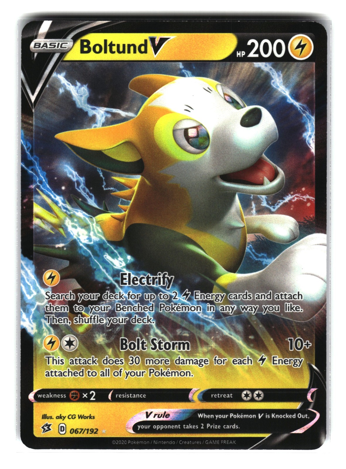 Boltund V 067/192 Holo Rare Rebel Clash Pokemon Card 2020