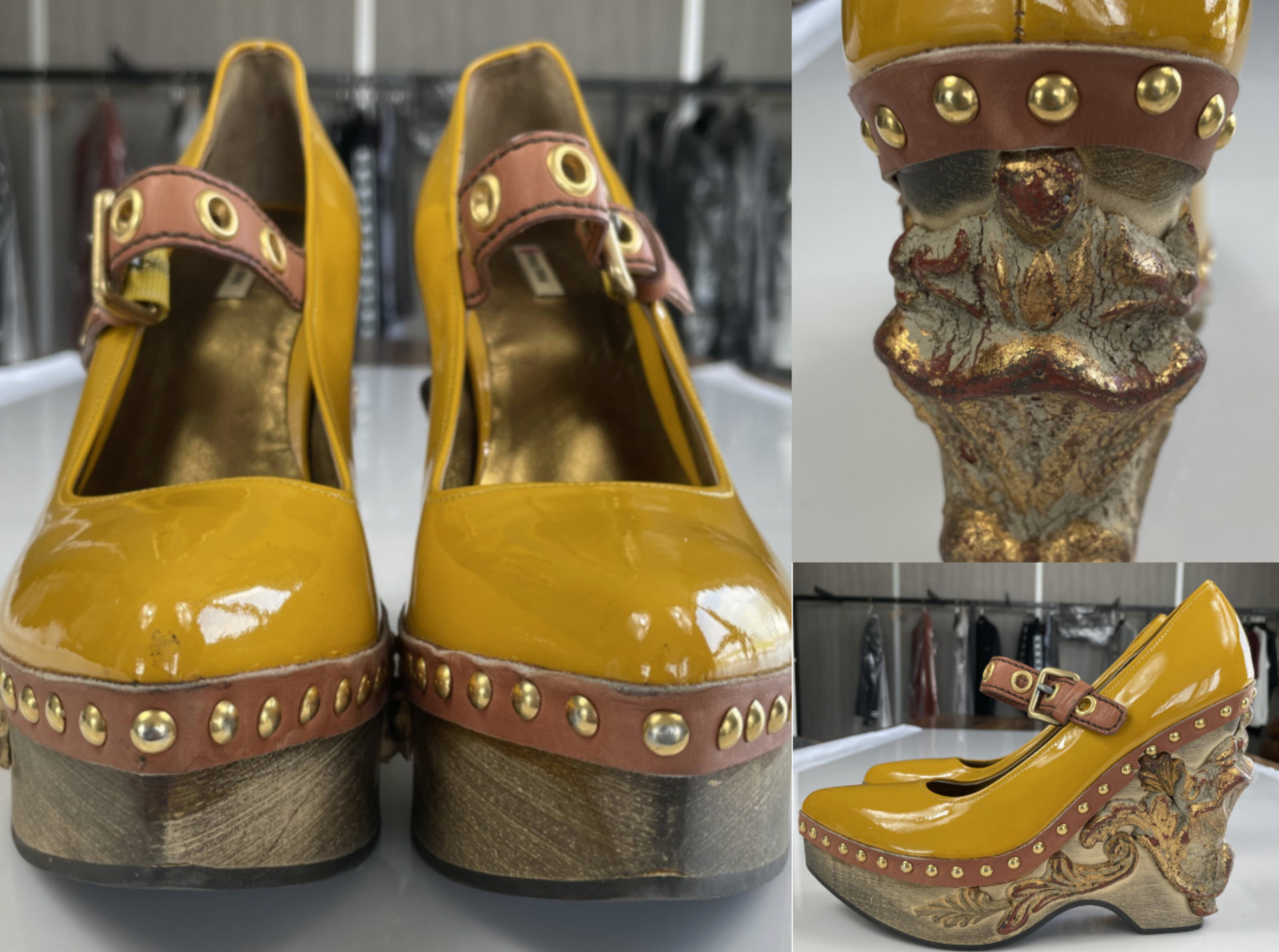 Miu Miu Deadstock Runway Venice Baroque Sculpted Platform Wedge Shoes Shoes 39