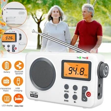 Rechargeable Portable AM FM Radio Digital Audio Receiver Player w/ Alarm Clock