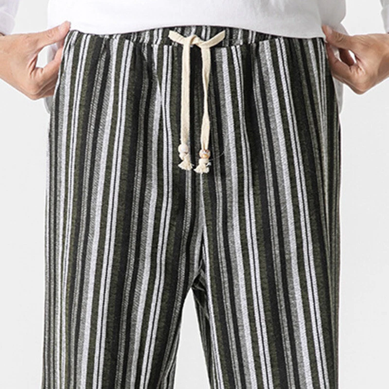 Mens striped drawstring pants clearance