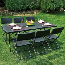 Outdoor Garden PE Rattan Table & Chair Set Folding Dining Table Bench Furniture