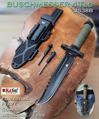 KaSul®| Outdoor Messer 4Tlg. 2538B Jagdmesser Bowie Knife Hunting Kompass Pfeife
