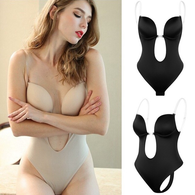 Women Plunging Deep VNeck Strapless Backless Bodysuit Shapewear