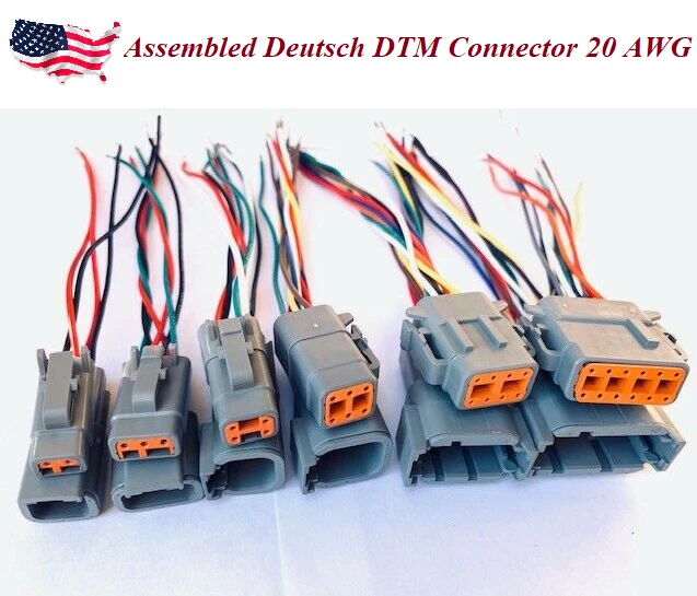 Assembled Deutsch DTM 2 4 6 8 12 Pin 20AWG Wire Waterproof Connector pigtail