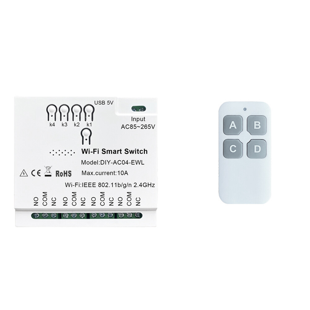 4CH WiFi Switch + Remote Control 85-265V USB 5V 2.4G WiFi Home Car 7255
