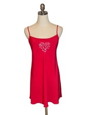 Josie Natori Satin Nightgown Lingerie Chemise XS Red Hearts Embroidered
