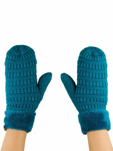C.C Unisex Winter Warm Knit Soft Inner Fuzzy Lined Anti-Slip Cuff Mittens Gloves - Picture 40 of 111