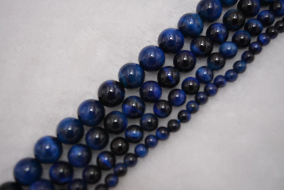 Cuentas sueltas redondas ojo de tigre azul piedras preciosas naturales 6 mm 8 mm 10 mm 12 mm 15" AAA Foto 3 de 4