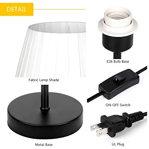 Lámparas de mesita de noche/mesita de noche pequeñas con pantalla de tela blanca, HAITRAL (juego de 2) Foto 3 de 4