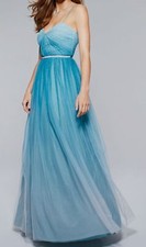 $169 Teeze Me Women's Blue Juniors' Open Lattice-Back Ombre Gown Dress Size 7/8