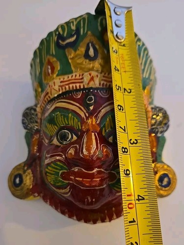 Máscara nepalí Bhairava colgante de pared papel maché vintage - Imagen 6 de 6