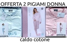 Set 2 Pigiama donna jukon cotone caldo interlock manica lunga serafino invernale