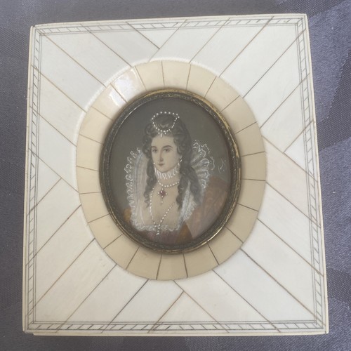 Miniatur/Lupenmalerei/Königin Elisabeth I./Porträt/Vintage/Rahmen 12x11,2 cm - Bild 3 von 4